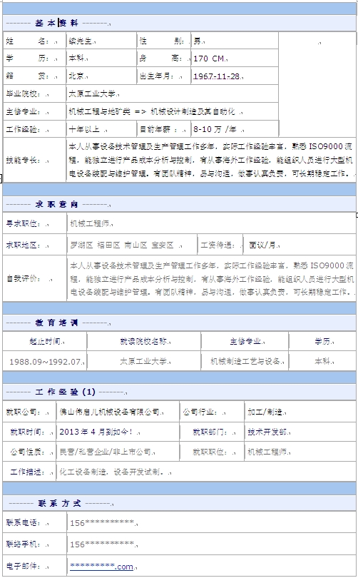 2014機械工程師個人簡歷模板