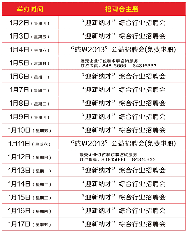 新路程1月份招聘會預告