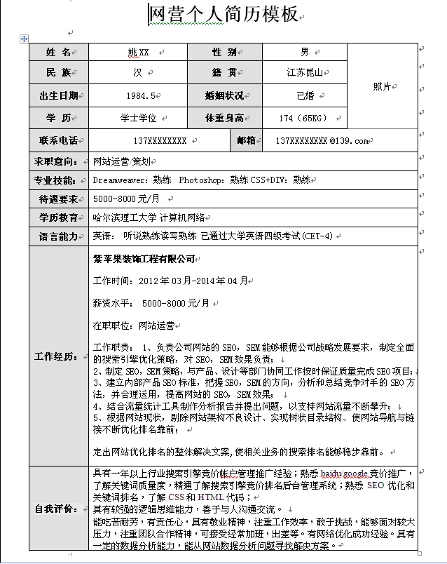 網營個人簡歷模板