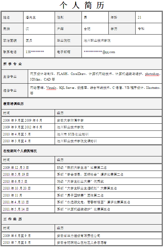 網頁設計與制作個人簡歷模板